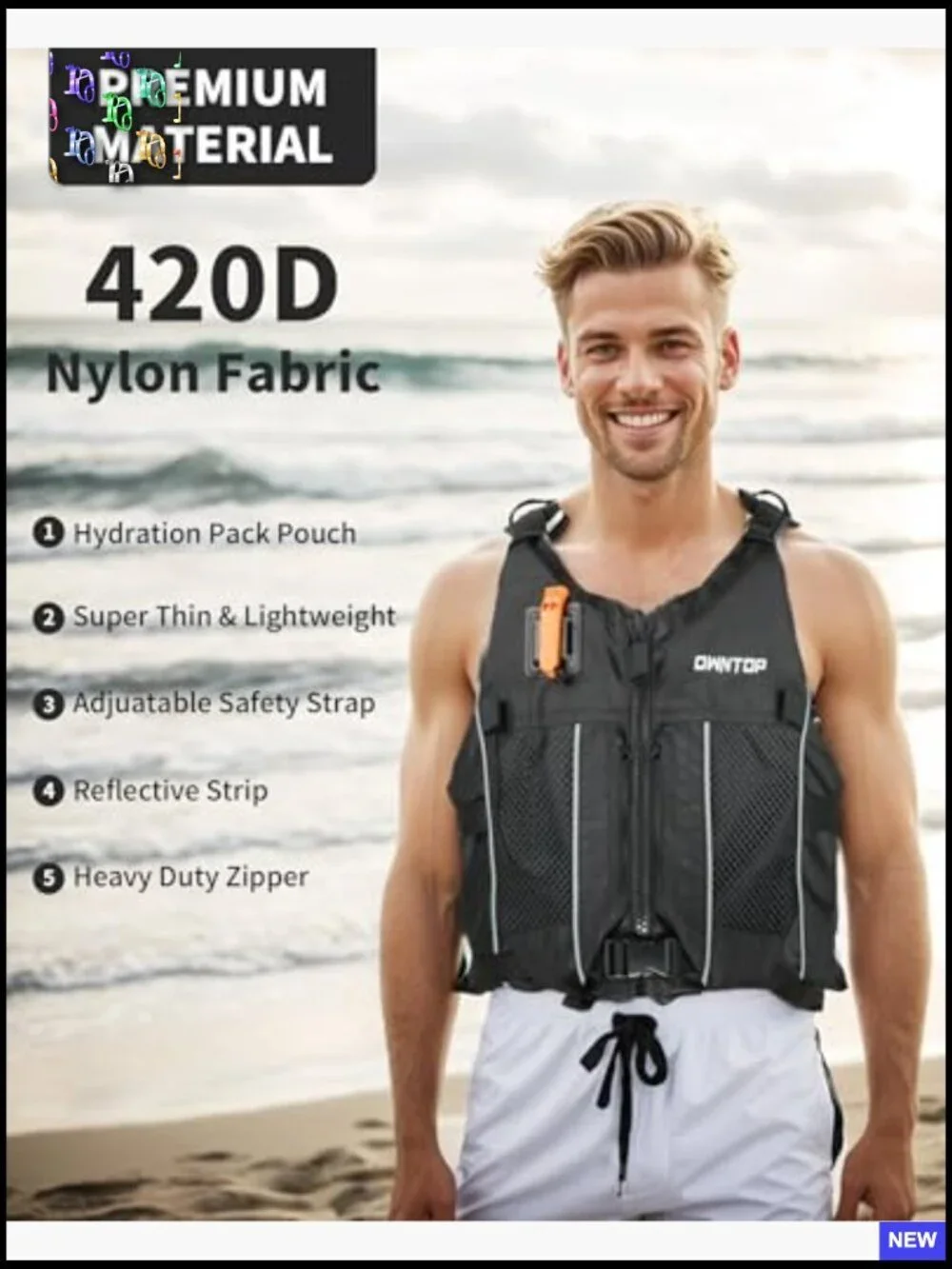 Ultra-Thin Swim Jacket Hydration Pack Dual Mesh Pockets Attached Whistle